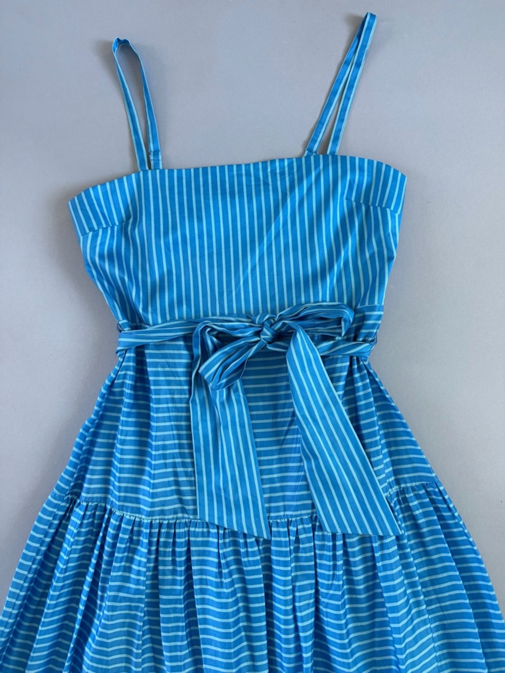 NWT Belle Badgley Mischka Priya Ocean Blue Stripe Tiered Cotton Maxi Dress - Picture 4 of 4